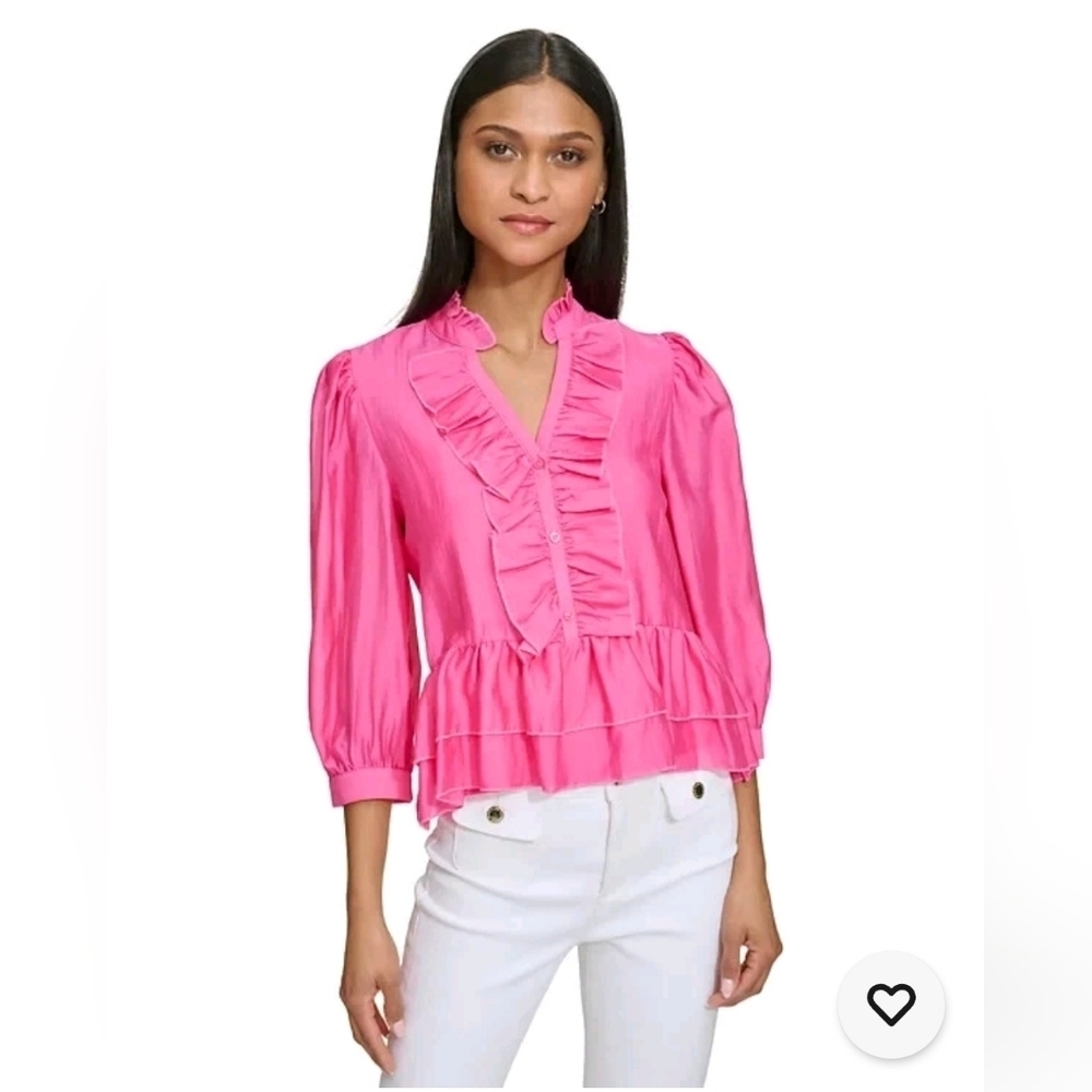 KARL LAGERFELD Ruffled 3/4 Sleeve Blouse Pink Size M